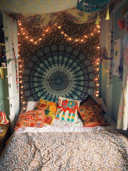 raajsee Turquoise Blue Tapestry- Best Mandala Wall Hanging- Bedding Tapestry For Bedroom Aesthetic-Size TWIN 140 X 210 CMS