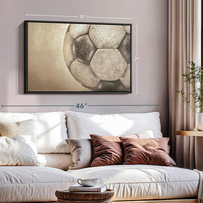 Elephant Stock Worn Soccer Ball Wall Art - Horizontal Framed Canvas - 1-Piece Living Room Wall Decor - Photography sports Canvas Print - Brown and Gray Decor for Wall - 31" X 21"