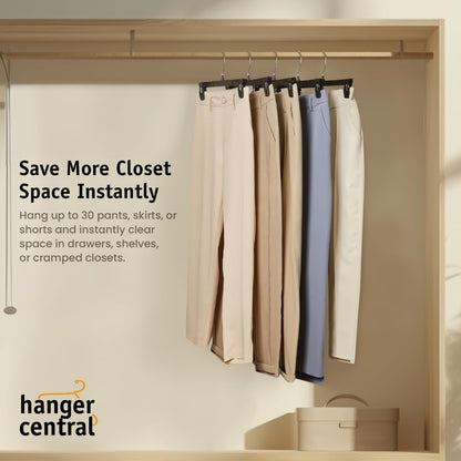 Hanger Central 12 inch 30 Pack Pants Hangers Slim Plastic Clothes Hangers with Clips for Skirts