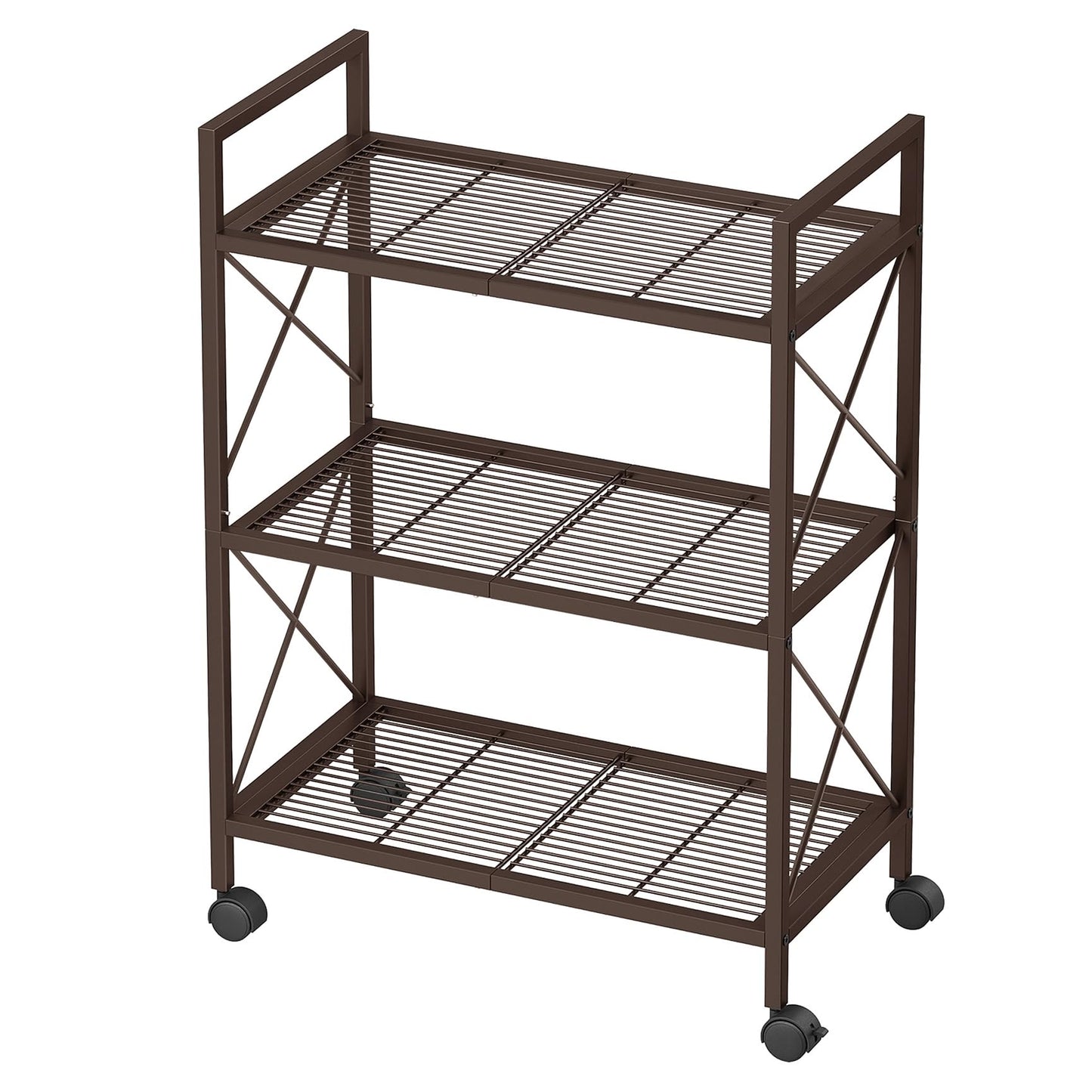 SONGMICS 3-Tier Metal Storage Rack with Wheels, Mesh Shelving Unit with X Side Frames, 23.6-Inch