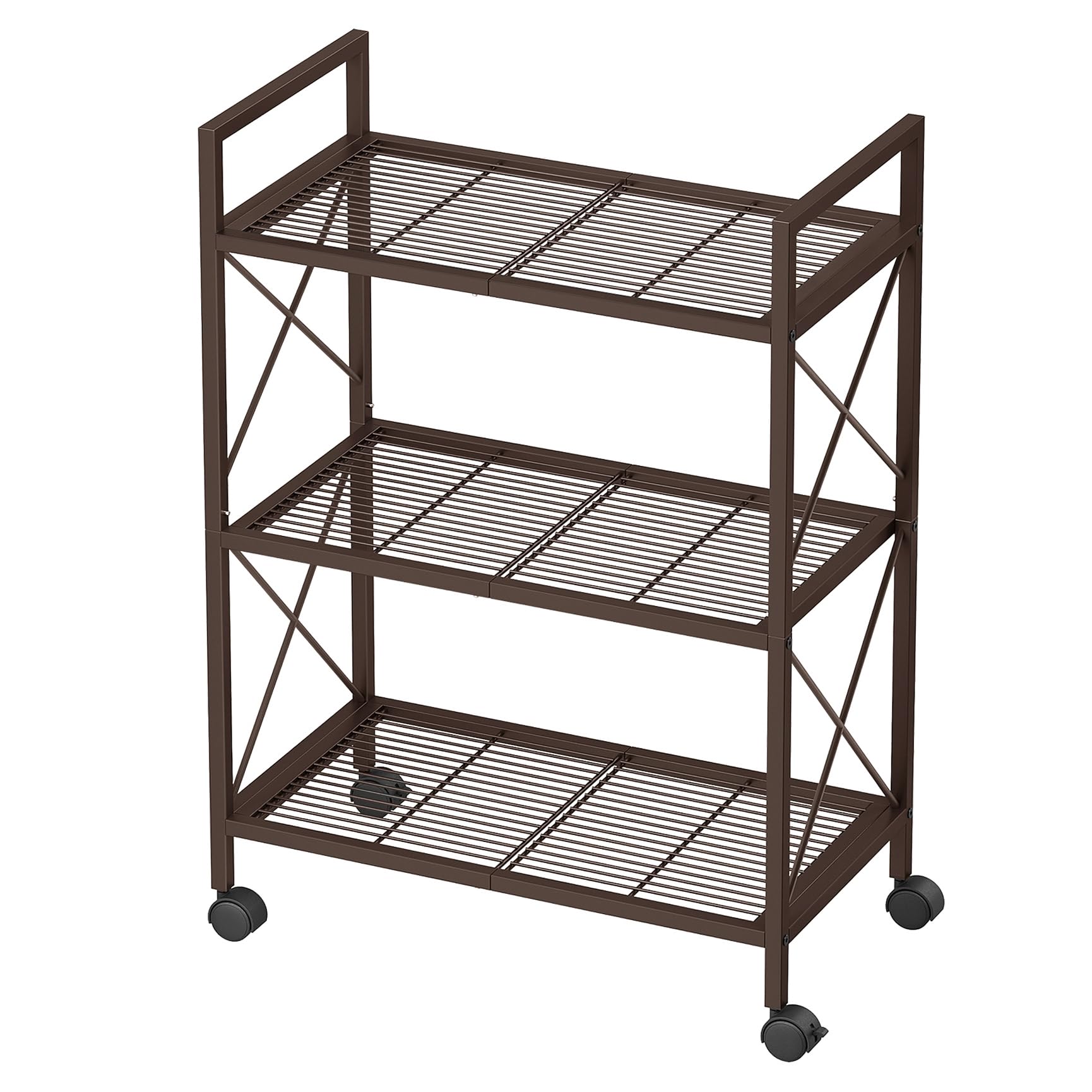 SONGMICS 3-Tier Metal Storage Rack with Wheels, Mesh Shelving Unit with X Side Frames, 23.6-Inch