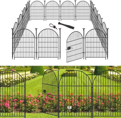 Garden Fence Animal Barrier with Gate, 22 Panels Garden Fencing 36 inch High, Dog Fence Outdoor for Yard, Black Heavy Duty Metal Temporary Fencing, Total 49.5 Ft(L), Arched