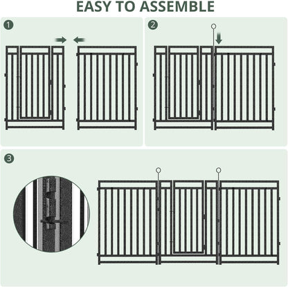 Decorative Garden Fence Large Dog Fence Outdoor for Yard, 72ft (L) × 40in (H), 28 Panels + 4 Gates, Metal Animal Barrier Fencing for Patio & Flower Bed, No Dig, Black-Silver