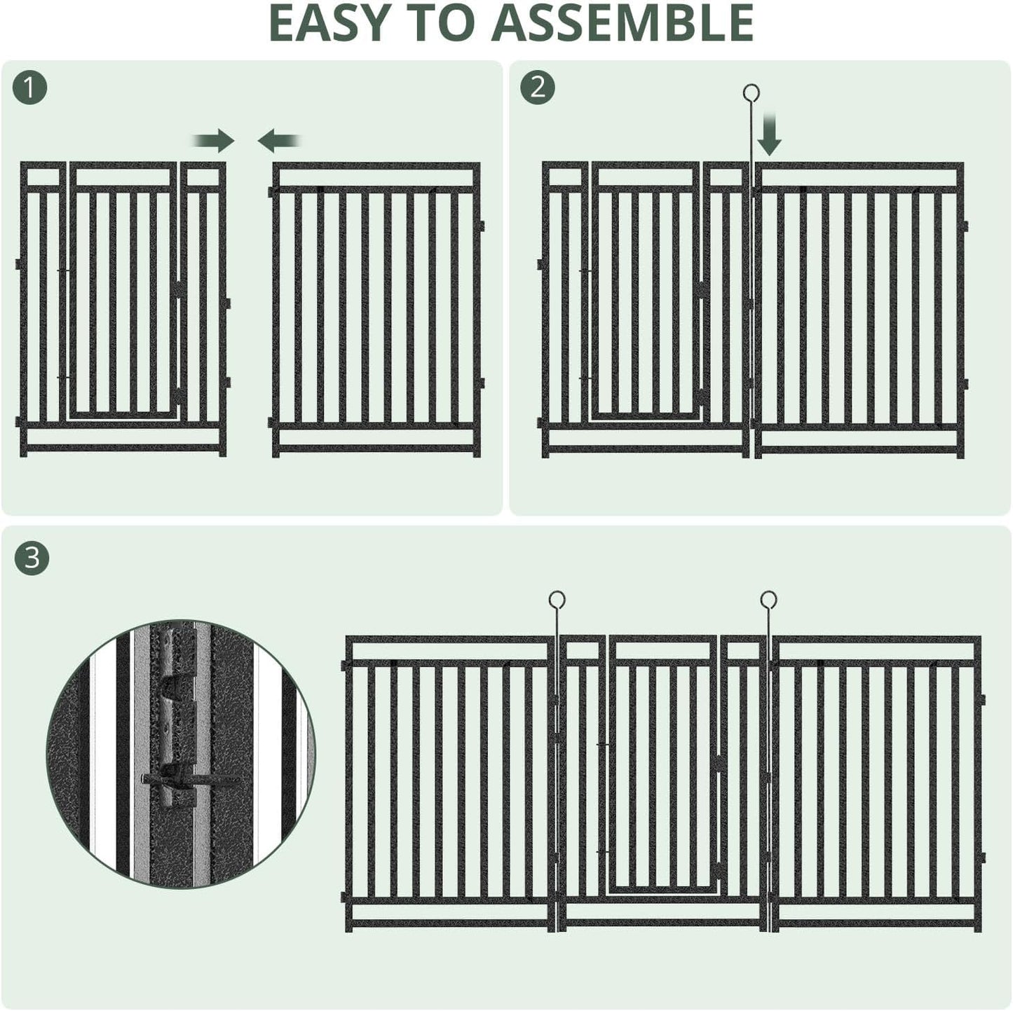 Decorative Garden Fence Metal Dog Fence Outdoor for Yard, 92ft (L) × 40in (H), 35 Panels + 5 Gates, Rustproof Animal Barrier Fencing for Patio & Flower Bed, No Dig, Black-Silver