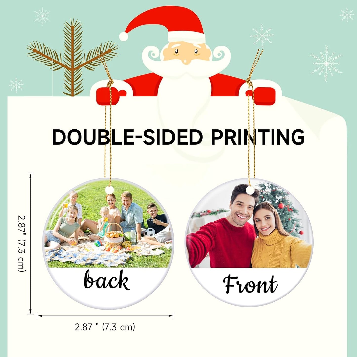 Personalized Christmas Ornaments 2025 Ceramic Custom Photo Text Christmas Ornament Customized Photo Ornament Christmas Tree Decorations Gift for Family Kids Friends Couples Wedding