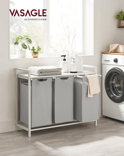 VASAGLE Laundry Hamper, Laundry Basket, Laundry Sorter with 3 Pull-Out and Removable Bags, Shelf