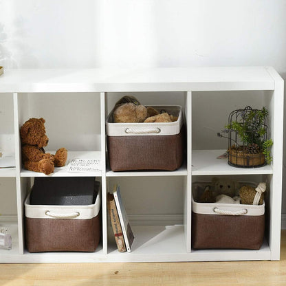 Organization and Storage Basket for Organizing - 16x12x8 inch Large 4 Pack Fabric Storage Cube Collapsible Storage Bins for Shelves, Storage Box for Cloth Books Canvas(White & Flaxen)