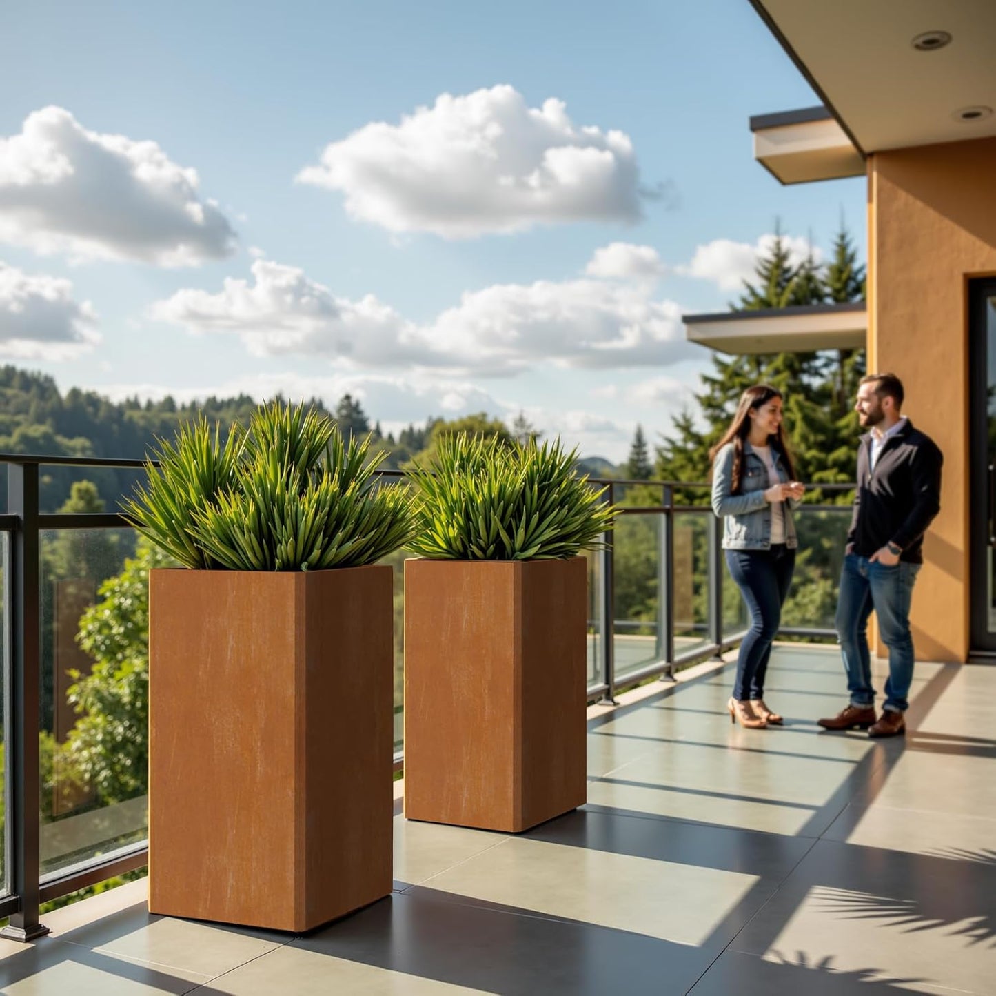 24" Tall Planter for Outdoor Plants, Large Outdoor Co-rten Steel Flower Pots, Front Porch Furniture, Garden Pots, Heavy-Duty Design Decorative Planters for Indoor/Outdoor, Patio, Balcony, Rusty