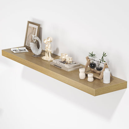 Floating Shelves for Wall, 48" W x 9.3" D x 1.5" H, Wooden Wall Mounted Display Shelves with Invisible Brackets for Living Room, Bedroom, Bathroom, Kitchen Decor and Storage, Set of 1, Oak