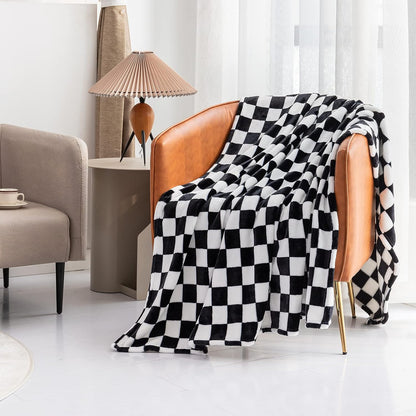 LOMAO Throw Blankets Flannel Blanket with Checkerboard Grid Pattern Soft Throw Blanket for Couch, Bed, Sofa Luxurious Warm and Cozy for All Seasons (Black, 40"x50")