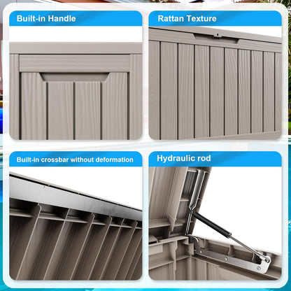 Vixzen 80 Gallon Resin Deck Box, Lockable Outdoor Storage Box for Patio Cushions Storage Furniture,Garden Tools, Pool Supplies, Weatherproof and UV Resistant- Grey