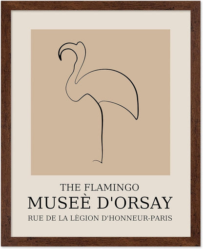 Poster Master Vintage Poster - Retro Minimalist Print - Gift for Artist, Housewarming - Flamingo, Line Drawing, Sketch, Abstract - Wall Decor for Living Room, Bedroom, 16x20 Brown Framed