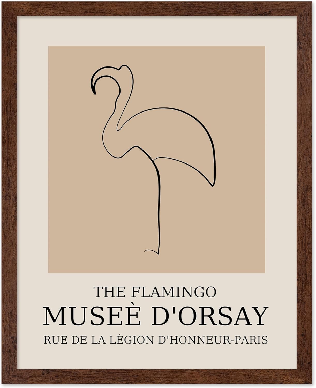 Poster Master Vintage Poster - Retro Minimalist Print - Gift for Artist, Housewarming - Flamingo, Line Drawing, Sketch, Abstract - Wall Decor for Living Room, Bedroom, 8x10 Brown Framed