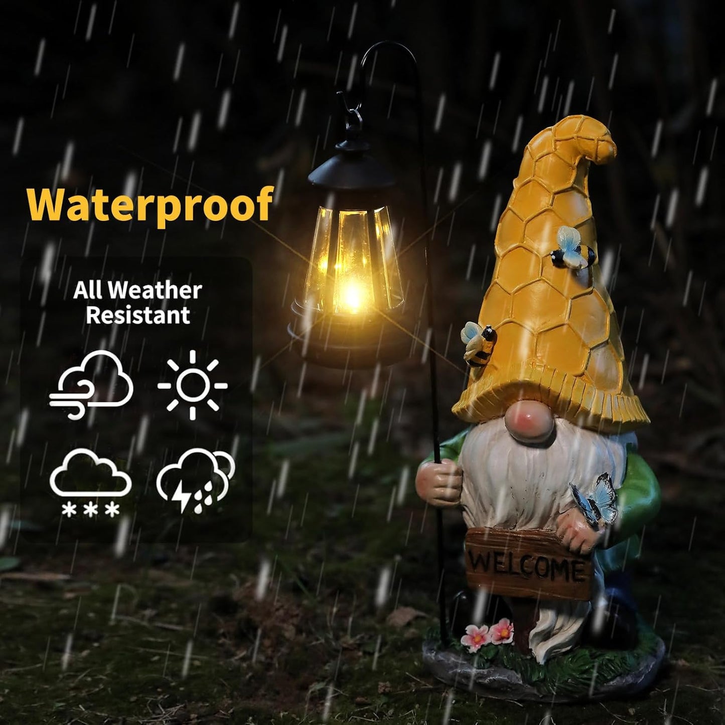 Gnome Garden Decor Statue Mom Dad Gifts Garden Accessories Garden Gnomes Outdoor Lights Solar Resin Gnomes Home Decorations for Patio,Yard,Lawn Ornament