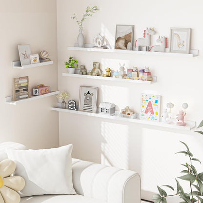 Heimlove Picture Ledge Shelf, Floating Shelves Set of 2, 72 Inches Long Large Picture Shelf for Wall with Ledge, Kids Bookshelf Wall Mounted for Living Room Bedroom Decor Books Photo Frames, White