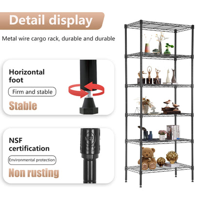 FDW 6 Tier Wire Shelving Units Adjustable Metal Storage Rack 23L x 13W x 59H NSF Pantry Shelves