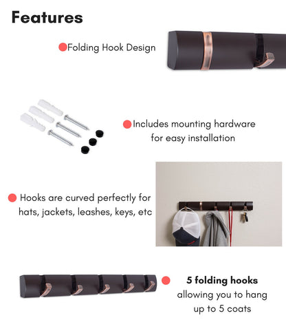 BIRDROCK HOME Folding Hook Coat and Hat Rack - 5 Hooks - 18 Inches - Wall Mount - Decorative Home