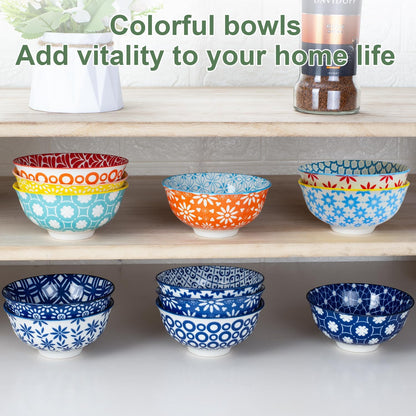 Colorful Ceramic Bowls 10oz, 4.7in small cereal bowl Set of 6 for ice cream, Dessert, Porcelain bowl for Dipping, Sauce, Dishwasher/Microwave safe