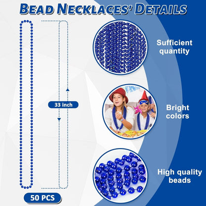 50PCS Christmas Bead Necklace, Blue Bead Necklaces Stuff, 33" Mardi Gras Beads Necklace Costume, Festival Parade Throw Accessories for Wedding Birthday Party Events Supplies Decorations