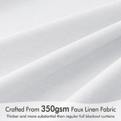 MIULEE 100% Blackout Curtains 96 Inch Long 2 Panels Set for Bedroom, Thick Faux Linen Black Out Curtain Room Darkening Back Tab Pleat Window Textured Drapes with Hooks for Living Room, Bright White