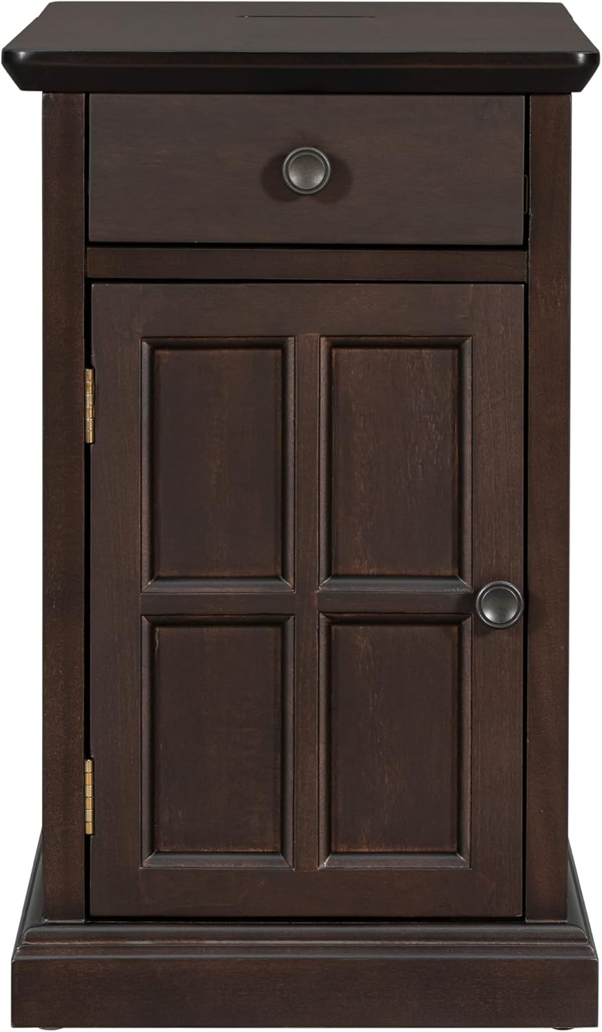 Traditional Wood End Table with Charging Station, Modern Vintage Sofa Chair Side Table Nightstand with Storage & Drawer for Living Room Bedroom, No Assembly, Antique Espresso