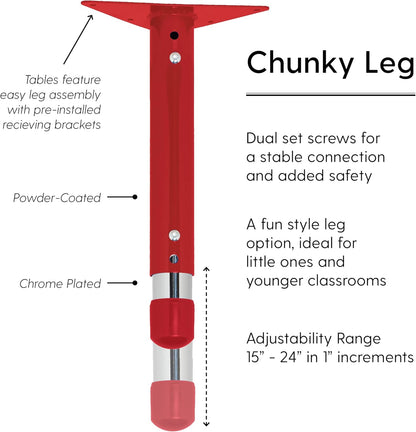 FDP Rectangle Activity School and Classroom Kids Table (24 x 72 inch), Chunky Toddler Legs, Adjustable Table Height 15-24 inches - Gray Top and Red Edge