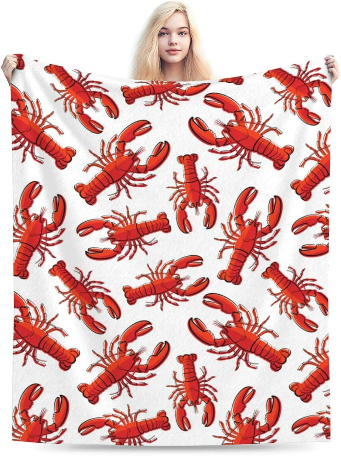 HGOD DESIGNS Red Lobster Fleece Throw Blanket Ultra Soft Cozy Blooming Decorative Flannel Blanket All Season for Home Couch Bed Chair Travel 50x60in