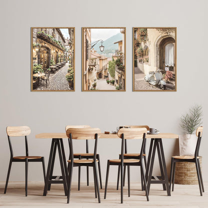 HPINUB Foreign Scenery Framed Canvas Wall Art Set,Vintage Travel City Wall Decor,Modern Minimalist Europe Street Picture Artwork Nature Landscape Art Print for Living Room,Bedroom-24 x36 x3