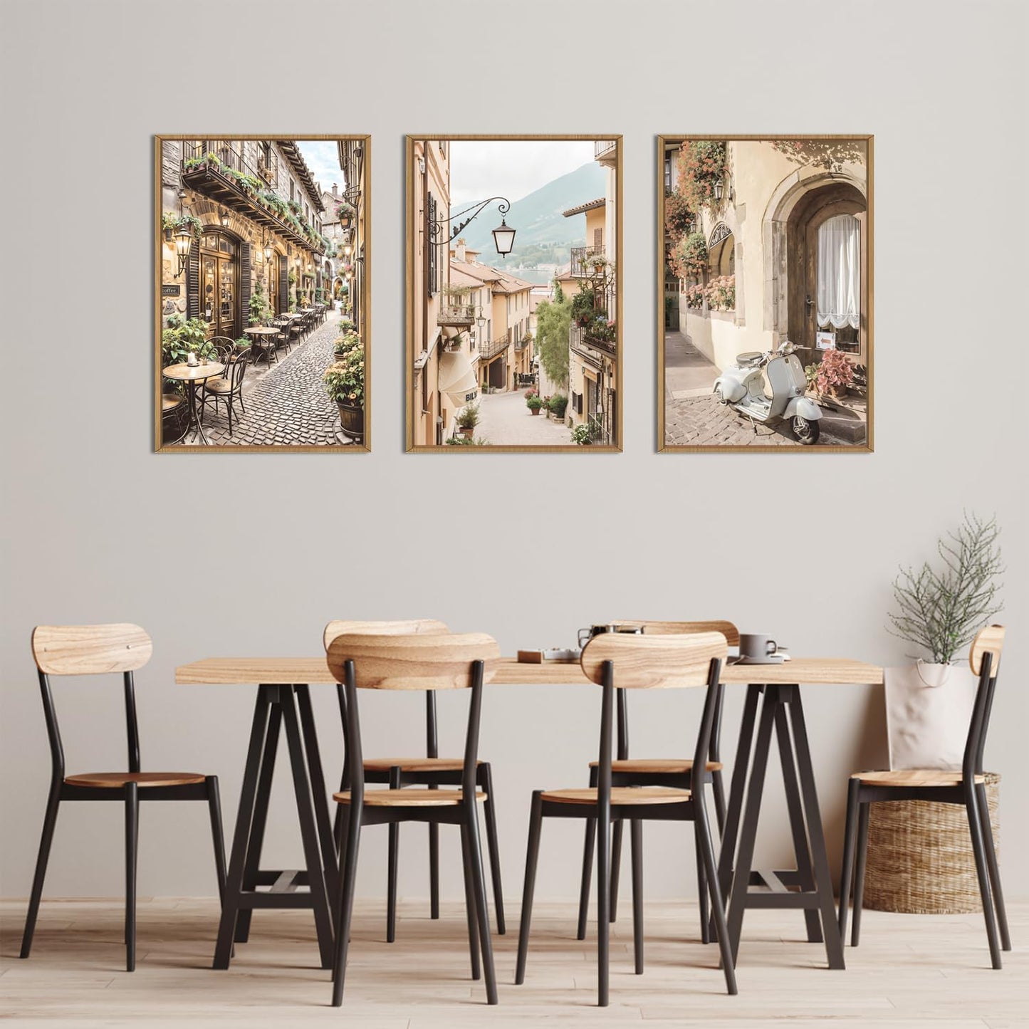 HPINUB Foreign Scenery Framed Canvas Wall Art Set,Vintage Travel City Wall Decor,Modern Minimalist Europe Street Picture Artwork Nature Landscape Art Print for Living Room,Bedroom-16 x24 x3