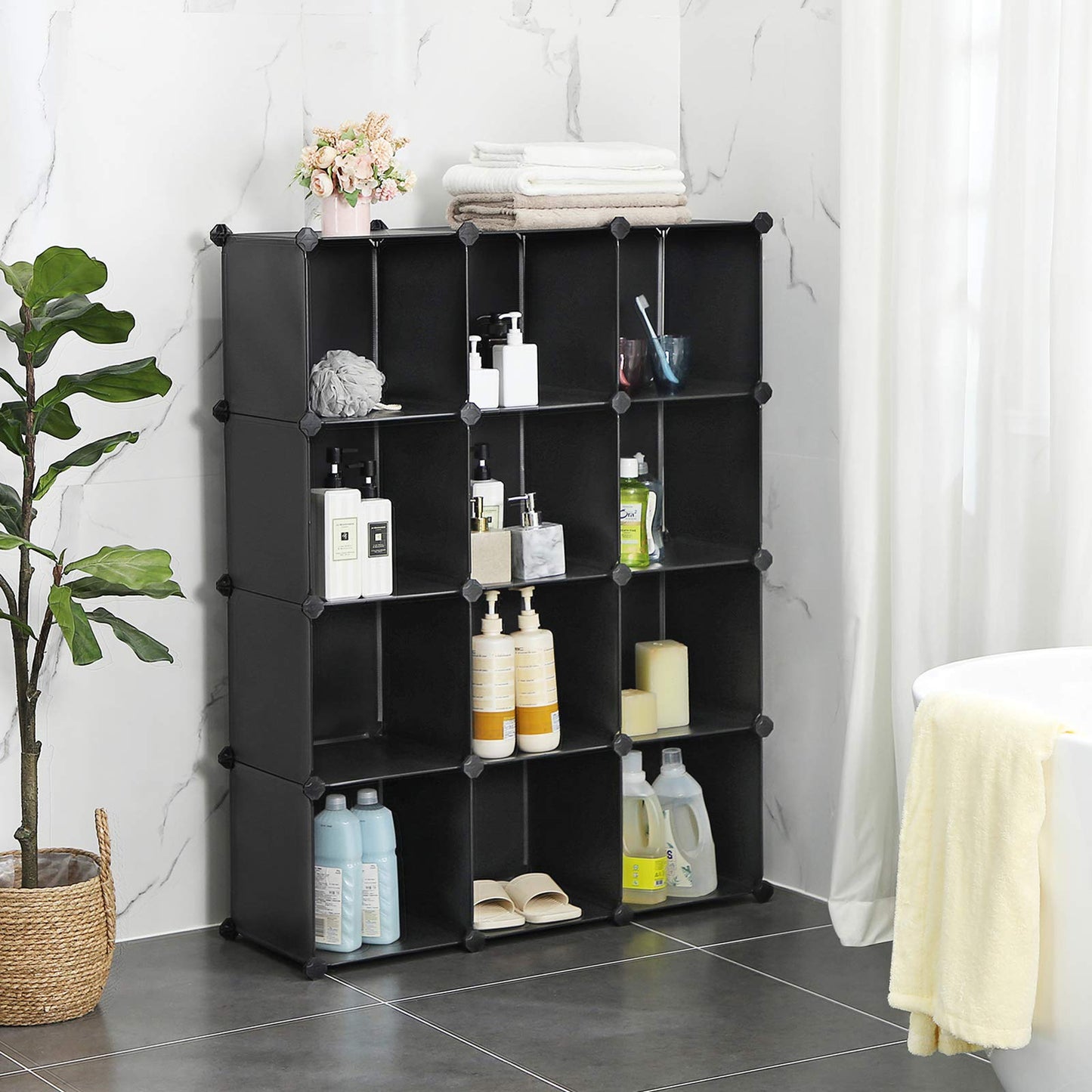 SONGMICS Cube Storage Organizer, Set of 12 Plastic Cubes, Book Shelf, Closet Organizers and