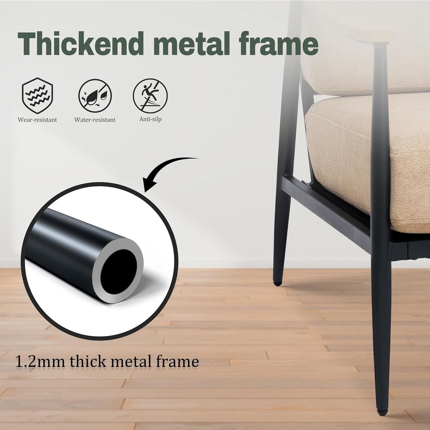 Modern Accent Chairs Set of 2 for Living Room Bedroom Mid Century Arm Chairs Upholstered Office Accent Chairs Comfy Waiting Room Chairs with Metal Frame, Khaki