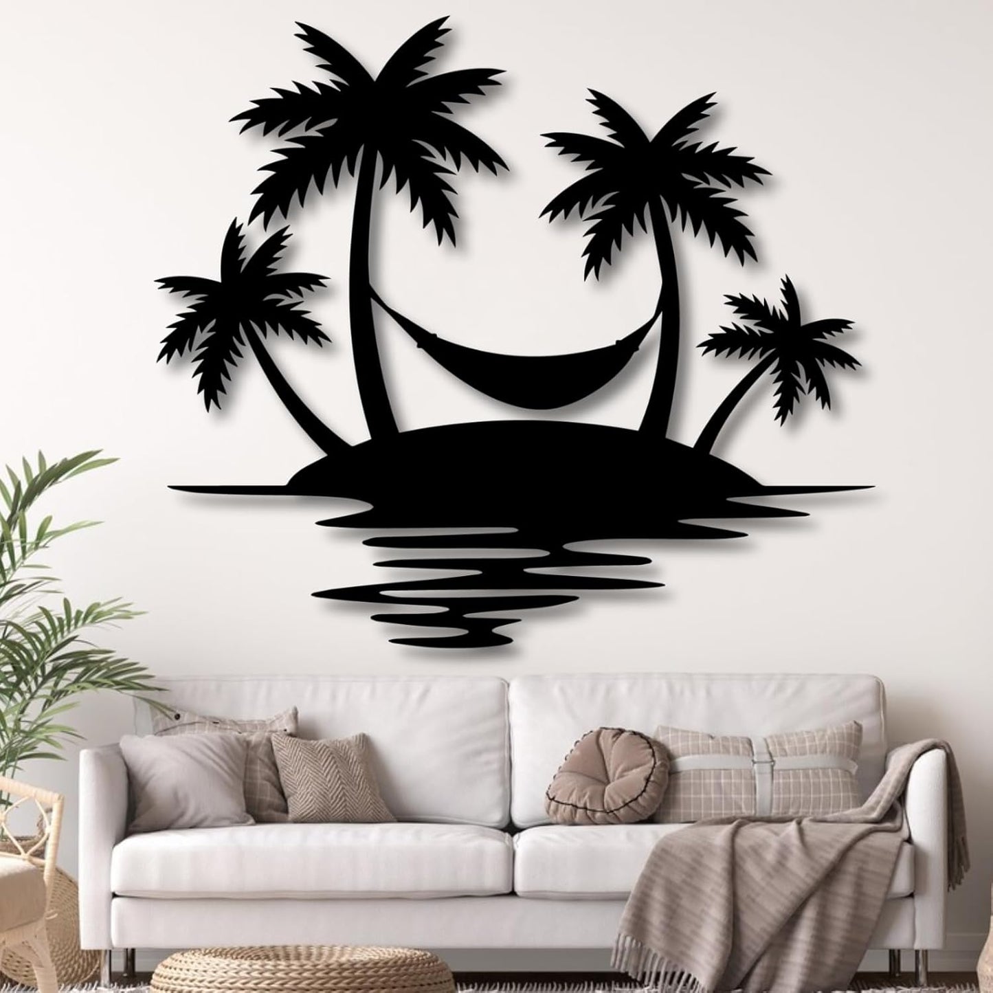 Palm Tree Metal Wall Decor,Palm Tree Outdoor Wall Art,Tropical Palm Tree Wall Decorations for Living Room,Outdoor Wall Decorations for House(30"×26",White)