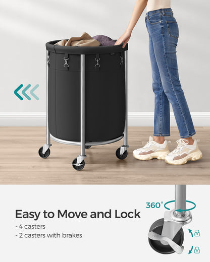 SONGMICS Laundry Basket, Rolling Steel Frame with 2 Locking Wheels, 110 L