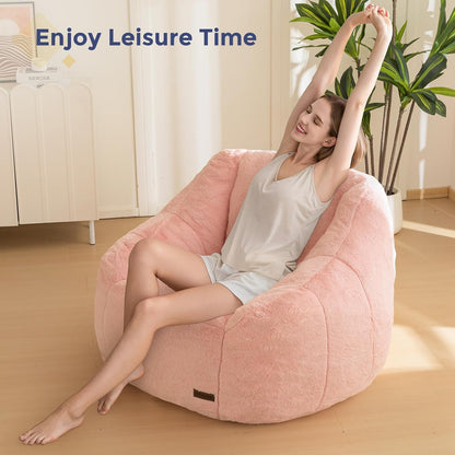 MAXYOYO Bean Bag Chair, Comfy Bean Bag Sofa with Back Support, Faux Fur Bean Bag Chair for Adults and Kids, Stuffed Floor Sofa for Living Room, Bedroom, Apartment, Pink