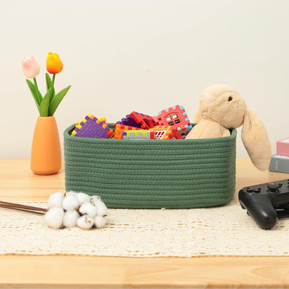 Small Storage Baskets for Organizing | Closet Organizer Bins | Shelf Toy Basket | Woven Rope Baskets | Cube Decorative Box | Shallow Basket | 11.5x7.5x4.7” | 4 Packs Green