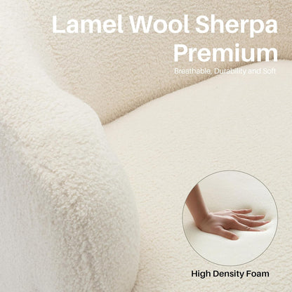 Swivel Accent Chair, Sherpa Teddy Barrel Chair for Living Room, Cozy Round Boucle Arm Chair, Metal Base for Club Nursery Bedroom, Beige Cream White