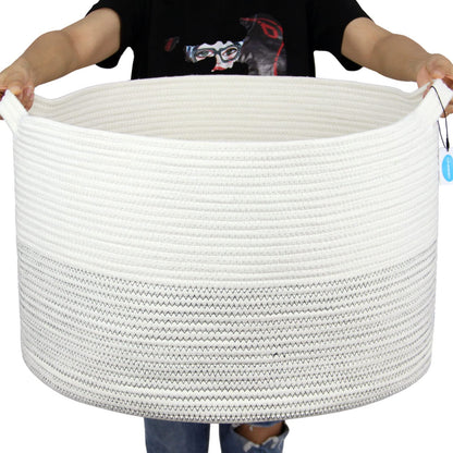 Casaphoria XXXLarge Cotton Rope Basket 21.7" x 21.7" x 13.8" Woven Laundry Basket for Blankets