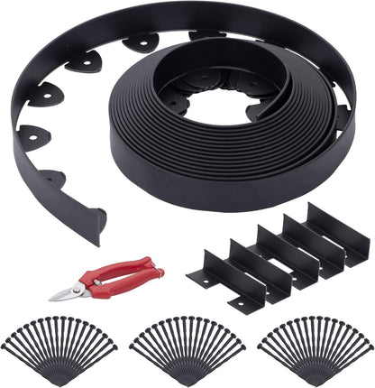 Landscape Edging, 90' 2" Tall Garden Edging with Scissors, Lawn Edging with 108 Garden Spikes and 5 Connectors, Heavy Duty PP&PE Material Edging for Landscaping, Garden, Lawn, Black