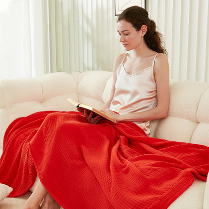 EMME Cotton Blanket Queen Size for Bed Soft Large Muslin Bed Blankets 90"x90" Lightweight Breathable All Season Gauze Blanket, Orange Rust