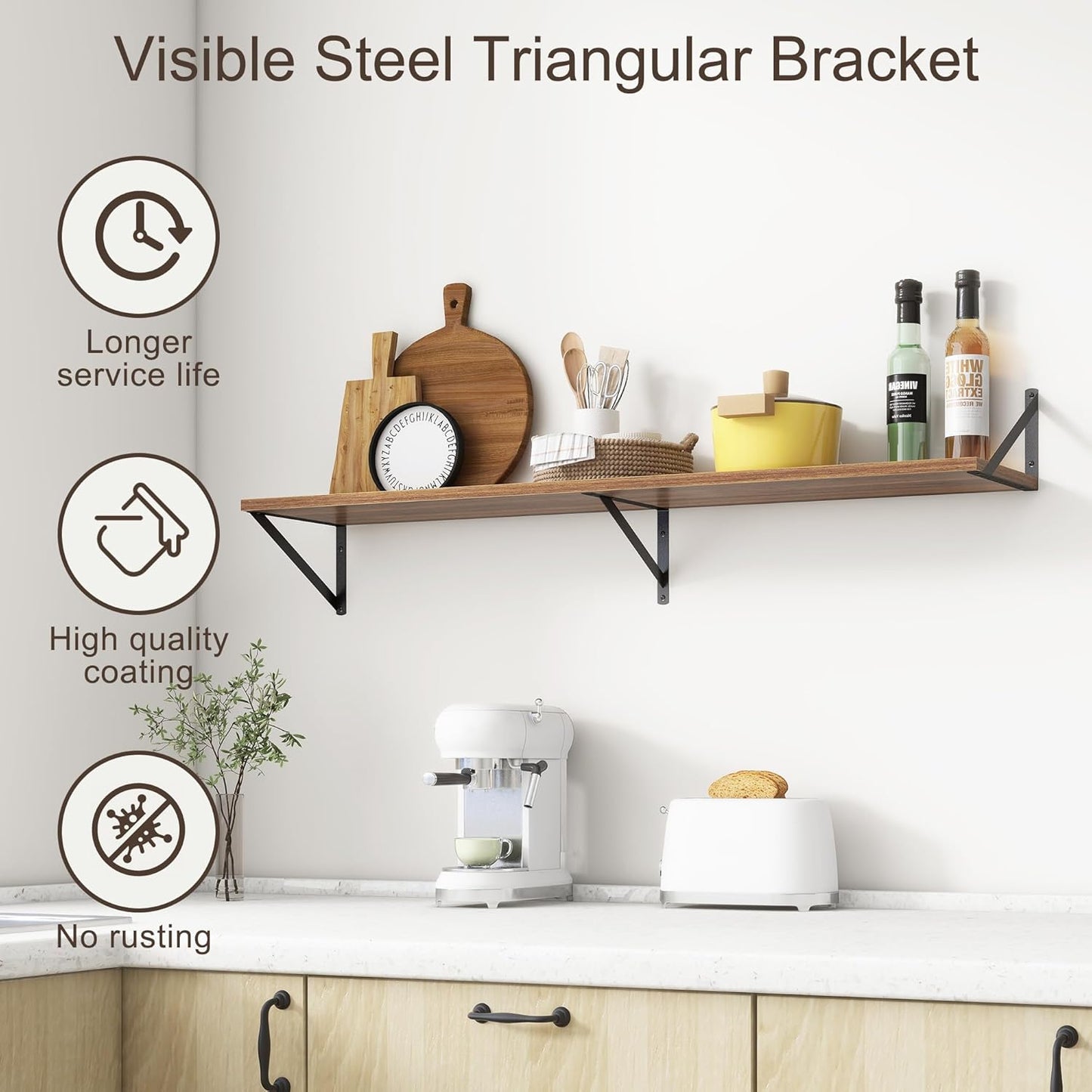 Floating Shelves 48 Inch Long, 10" Deep Floating Shelves, Walnut Wall Shelves 48 x 10, Set of 2, Wide Large Display Storage Shelves for Bathroom, Living Room, Rustic Wood Shelves with Brackets