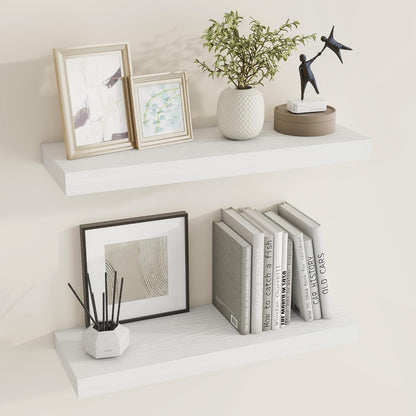 24 inch Floating Shelves Long Floating Shelves for Wall Large Wall Mounted Shelves with Invisible Brackets, White Shelves for Bathroom, Living Room, Kitchen, Office, 24x6.7 inch deep Set of 2