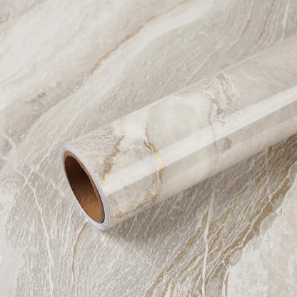 VEELIKE Glossy Beige Gold Marble Contact Paper for Countertops 24''x118'' Wide Peel and Stick Countertops Waterproof Thick Marble Wallpaper Self Adhesive Vinyl Counter Top Wraps for Kitchen Bathroom