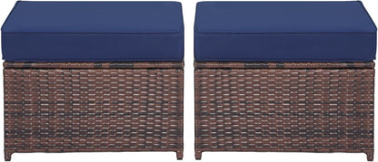 Outdoor Ottoman Rattan Footstool - Patio Ottomans with Removable Cushion, All-Weather PE Wicker & Steel Frame for Poolside, Garden Outdoor Furniture,23.6 x 21.7 x 17.8 inches, Brown