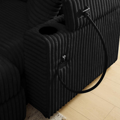 Modular Sectional Sofa Couch, Plush Corduroy Fabric Sectional Couches for Living Room with USB Charging Ports, Phone Holders, and Multi-Functional Storage Armrests (Black, 4set+2ottoman)