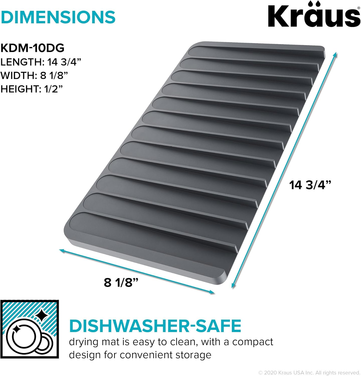 Kraus Roll Up Dish Drying Rack with Self-Draining Silicone Dish Drying Mat and Silicone Soap Dish Holder in Dark Grey, KDM-KRM-10DG