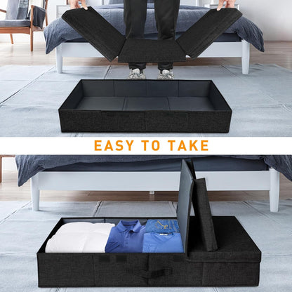 punemi Under Bed Storage Containers, Set of 2 Low Profile Under Crib Storage Bins With Lid, Large Sturdy Under Bed Clothes Drawer Organizers Box for Dorm Room Couch Closet Basement, Black