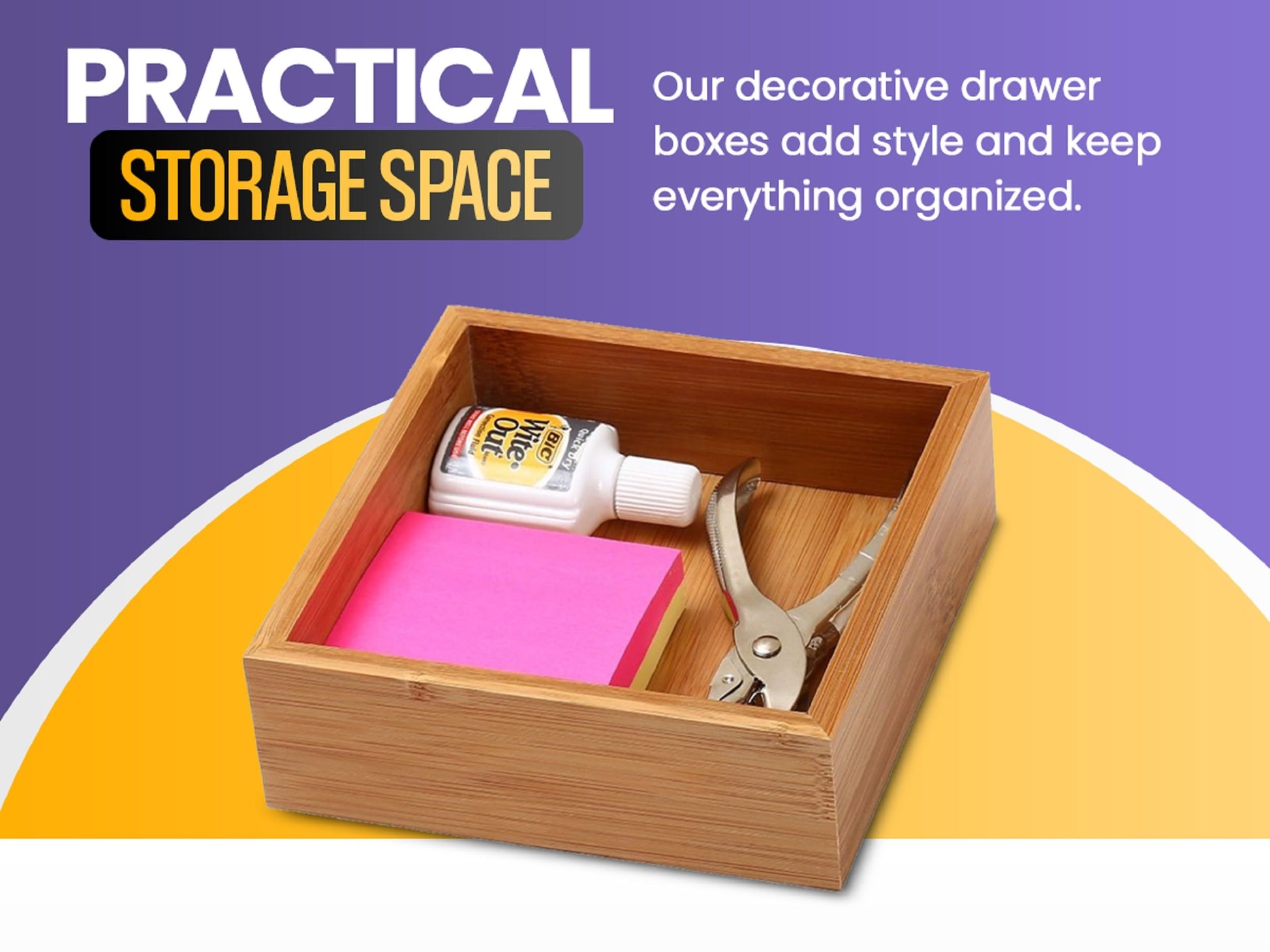 YBM Home Bamboo Drawer Organizer Storage Box for Kitchen Drawer, Junk Drawer, Office, Bedroom