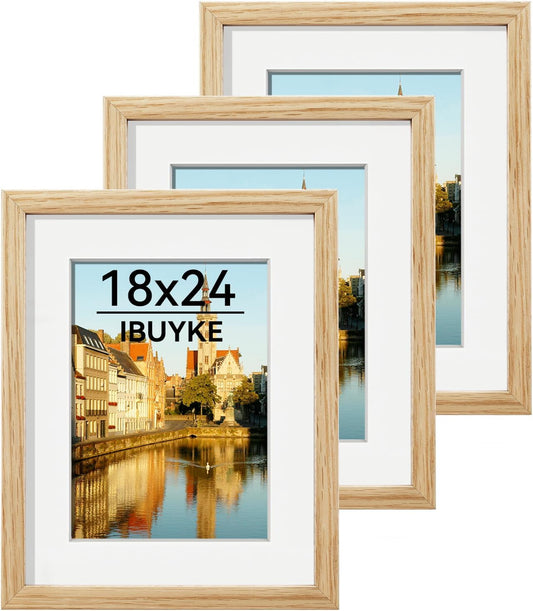 IBUYKE 11 x14 Picture Frame,Set of 3,Solid Oak Wood 11x14 Photo Frame with Mat to 8x10,11x14 Picture Frames With Tempered Glass,Wall Mount Display,Home Decor,Natural Oak 14 x 11 Frame,UWPF1114N-3