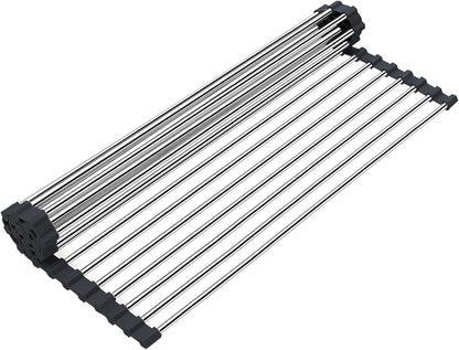Searik Roll up Dish Drying Rack, Over The Sink Rolling Dish Drainer Rack Multipurpose Foldable Kitchen Stainless Steel Dish Rack Sink Drying Rack for Kitchen Sink Counter (17"x 15.7")