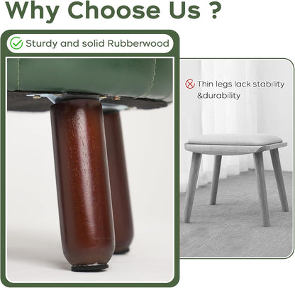 13in Small Foot Stool Ottoman, Round Faux Leather Foot Rest for Couch, Under Desk Pouf Footstool Footrest with Non-Skid Rubber Legs for Ling Room, Bedroom, 13''L x 13''W x 10.2''H, Green